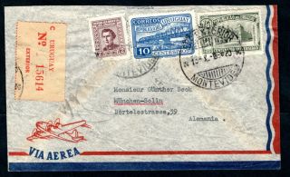 Uruguay - 1950 Registered Airmail Cover To Germany