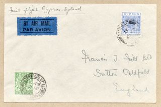 Underpaid Cyprus 1932 Kgv Airmail First Flight Cover To Sutton Coldfield England