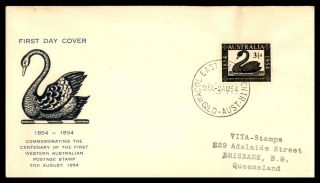 Australi Black Swan Vita Stamps 1954 First Day Cover Queensland