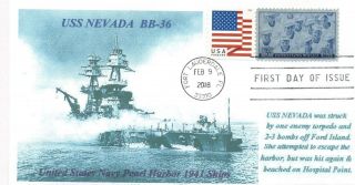 Uss Nevada Bb - 36 Usn Battleship Pearl Harbor 1941 Photo First Day Of Issue Pm