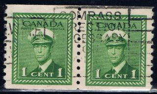Canada 278 (3) 1948 1 Cent Green George Vi Coil Perf 9.  5 Pair Cv$8.  50
