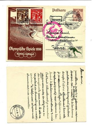 Olympic 1936 Hindenburg Zeppelin Lz129 Germany Flight Postcard