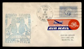Dr Who 1950 York Ny To Italy First Flight Fam 27 Twa Air Mail C127923