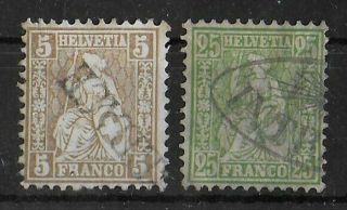Switzerland 1862 - 1881 Set Of 2 Michel 22 & 32 Rare Cancels