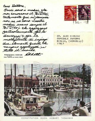 Australia To Italy Hobart Tas 2 Abbott Dear Doctor Postcard 1958
