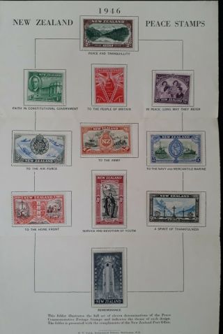 1946 Zealand Set Of 11 Peace Stamps In Official Folder