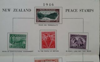 1946 Zealand set of 11 Peace stamps in Official Folder 2