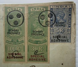 India 1949 Reassignment Document With Special Adhesive Kgvi 5r,  30r,  100r