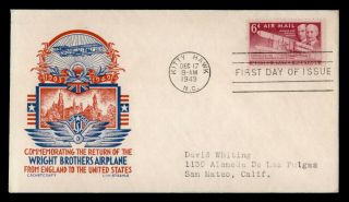 Dr Who 1949 Fdc Wright Brothers Flight Airmail Staehle/cachet Craft E53282