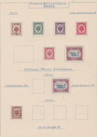 Malaya Malaysia Stamps Kedah 1919 - 1922 Selection Rare Issues Old Album Page