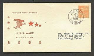 Uss Wake (ex - Guam) Pr - 3 - Nicholson Cachet - 1st Day Postal Service - Seized 