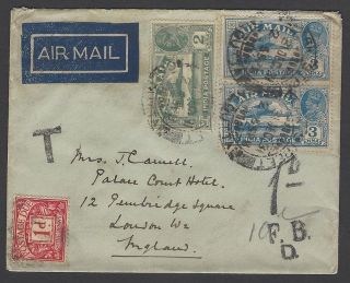 India Airmails 2a & 3a X 2 On 1931 Cover To Uk With Gb Postage Due 1d Red