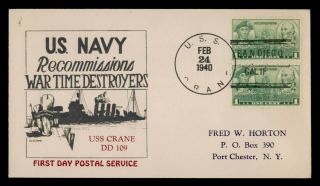 Dr Who 1940 Uss Crane Naval Ship San Diego Ca Recommissioned Cachet E50497