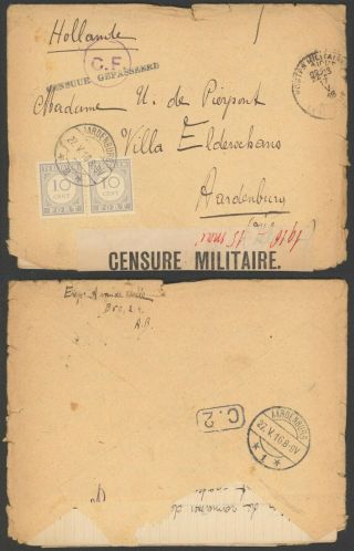 Belgium Wwi 1916 - Field Post Cover To Netherlands - Censor - Postage Due D186