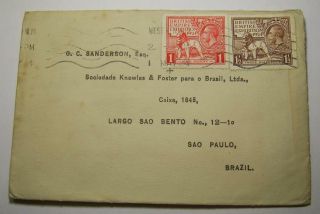 Uk Gb 1924 Cover To Brazil British Empire Exhibition 1d 1 1/2d Stamps
