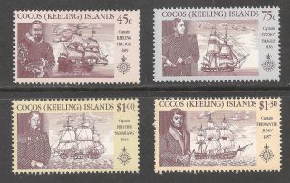 Cocos Islands 218 - 221 (a54) Vf Mnh 1990 45c To $1.  30 Explorers And Their Ships