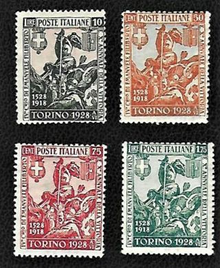 4 - 1928 Torino Italy Mh Stamps 10 Year Anniversary Of Wwl Victory