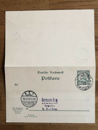 China Old Double Postcard German Post Tsingtau To Berlin Germany 1901