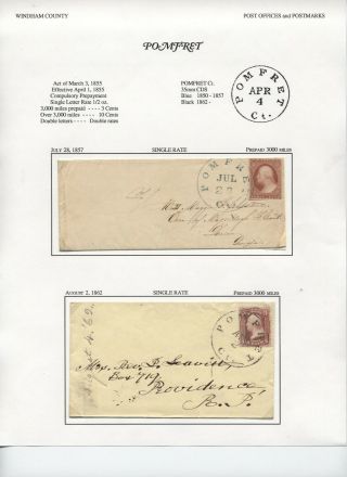 2 Pomfret Ct Covers - 1857,  1862 11 And 65 [oz.  343]