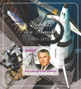 Wernher Von Braun Space Apollo Saturn V - 2 Rocket War S/s Congo Mnh Vg1082 Imperf