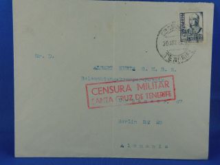 Spain Old Cover 1939 To Germany With Santa Cruz De Tenerife Censor (n1/98)