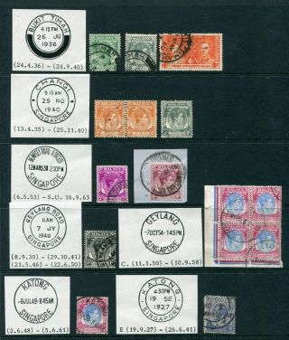 Old Straits Settlements 15 X Stamps With Singapore Local Pmks (1)