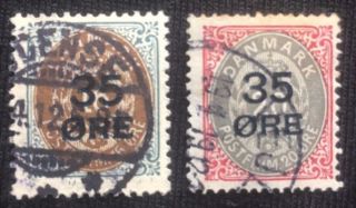 Denmark - Surcharged 1912 - Set Of 2 Stamps,  No.  60 - 61 - Very Rare
