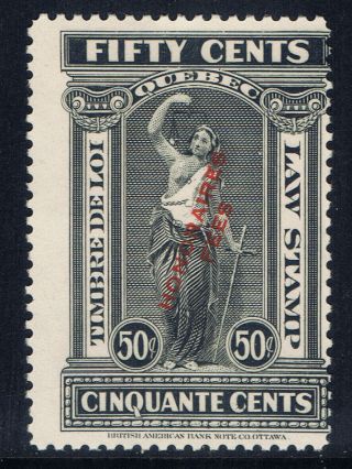 Canada Ql77 (2) 1924 50 Cent Black Quebec Law Revenue Cv$5.  00