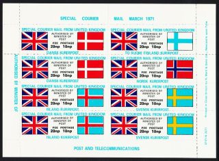 Post Strike 1971 Special Courier Sheet 2 Coloured Flags Um - Cinderella