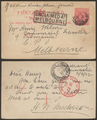 Australia Tasmania 1902 - Postal Stationery To Melbourne 28269