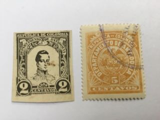 Old Stamps Colombia Antioquia X 2