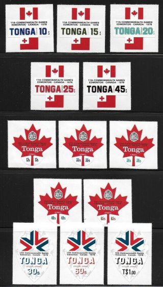 Tonga 1978 Commonwealth Games Canada Flags Set 419 - 23,  C239 - 43,  Co129 - 131 Vf - Nh