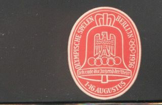Germany 1936 Berlin Olympics Poster Stamp,  Full Gum,  Very Lightly Hinged.  Text: