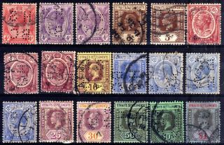 Malaya Perfins: Hsbc Hong Kong & Shanghai Bank Kg5 Selection,  18 Stamps