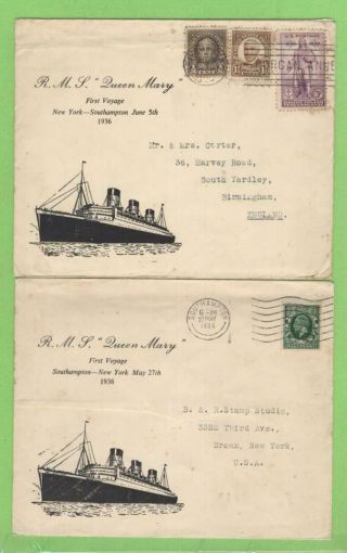 G.  B.  /usa 1935 Maiden Voyages R.  M.  S.  Queen Mary To N.  Y.  And Back.  Two Covers