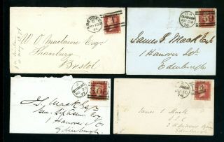 Scotland Duplex Postmarks On 1d Red Covers (4) (jy941)