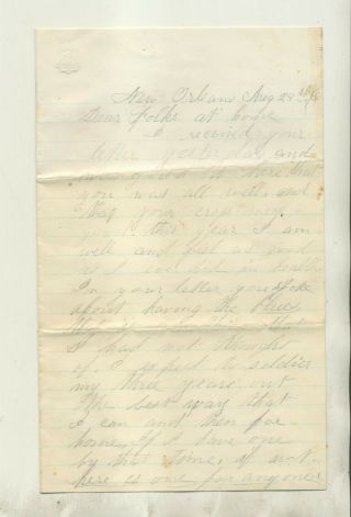1866 Letter From G M Alverson Company A 1st U,  S,  Infantry Orleans