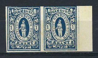 Germany 1863 Hamburg Private Post Krantz Messenger Pair Mnh Forgery