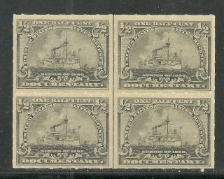 Us Revenue Documentary Battleship Stamp Scott R162 - 1/2 Cent Line Blk Of 4 - 2