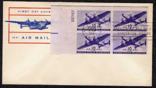 1941 10c Transport Airmail - Wse Plate Block Fdc Pa87