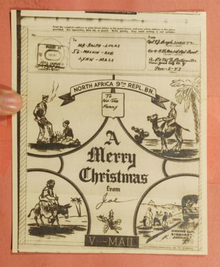 1943 APO 761 ILLUSTRATED CHRISTMAS V - MAIL NORTH AFRICA WWII CENSOR 3