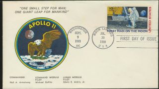 C76 Moon Landing Cachet 1969 Dual Cancel Ua Apollo 11 First Day Cover Lot2129)