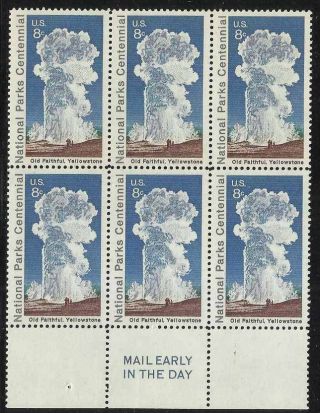 Scott 1453 Us Stamp 1972 8c Old Faithful Mail Early Block Of 6 Cb 6m1453