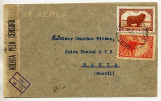 Argentina 1945 Censored Wwii Airmail Cover From Buenos Aires To Bahia Brazil