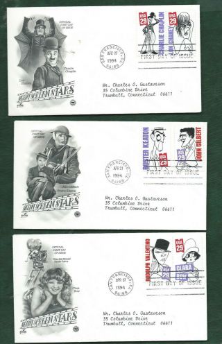 Usa 1994 Silent Screen Movie Stars 10 Stamps On 5 Fdc Charlie Chaplin Clara Bow
