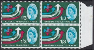 Gb Great Britain 1962 Npy 1/3d With Blue Streak In Block Of 4 With Normal Mnh