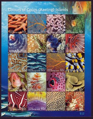Cocos (keeling) Islands 2011 Marine Life Sheet Of 20