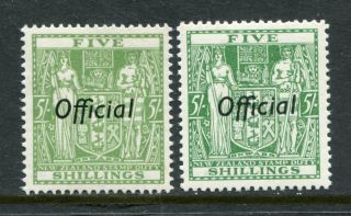 Zealand 1938 - 43 Official 5 Shillings Mh Mnh 2 Stamps