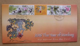 2016 Fiji Year Of The Monkey Strip Of 4 Stamps First Day Cover Fdc