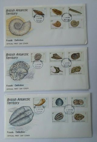 British Antarctic Territory 1990 Sg: 171/185 Fossils 1p - £3 On 3 Official Fdc